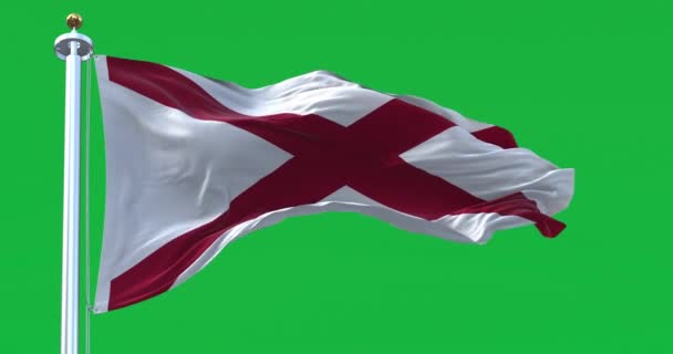 Statsflaggan Alabama Viftar Isolerad Grön Bakgrund Saint Andrew Korsar Vit — Stockvideo