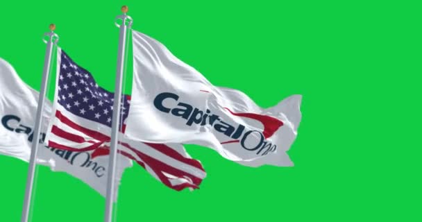 Nova Iorque Eua Abril 2023 Banco Capital One Bandeiras Dos — Vídeo de Stock