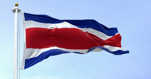Close Van Nationale Vlag Van Costa Rica Die Wappert Blauw — Stockfoto