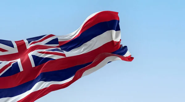 Bandeira Havaí Acenando Vento Dia Claro Oito Listras Horizontais Branco — Fotografia de Stock