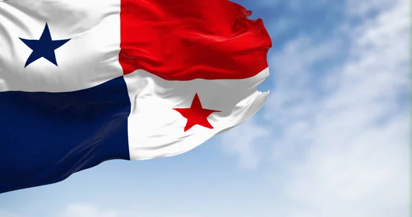Panama National Flag Waving Wind Clear Day Republic Panama State — Stock Photo, Image