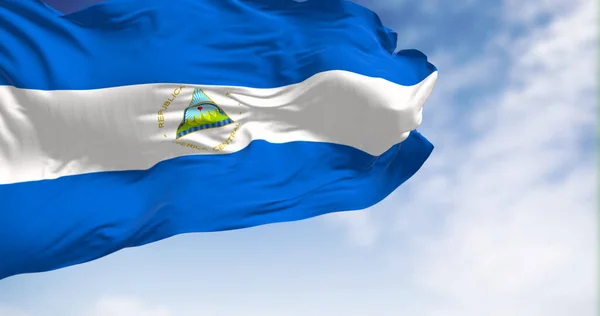 Nicaragua National Flag Waving Clear Day Blue White Blue National — Stock Photo, Image