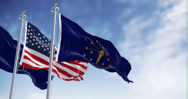 Bandera Del Estado Indiana Ondeando Con Bandera Nacional Los Estados — Foto de Stock