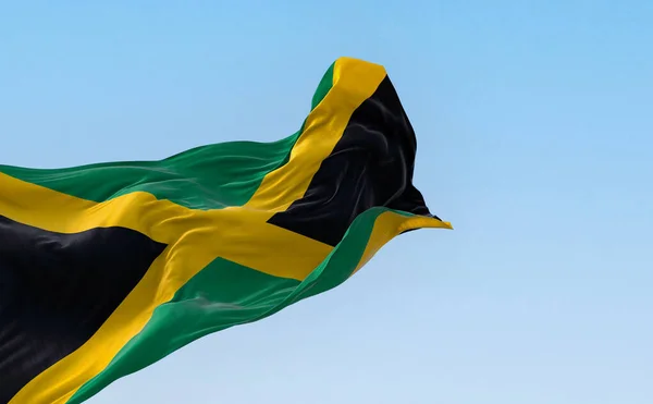 Jamaica Nemzeti Zászló Lengett Szélben Egy Tiszta Napon Arany Sós — Stock Fotó