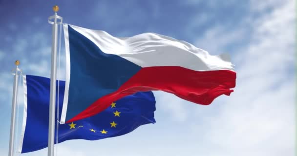 Tjekkiet Flag Vinker Solrig Dag Symbolsk Enhed Patriotisme Europæisk Samarbejde – Stock-video