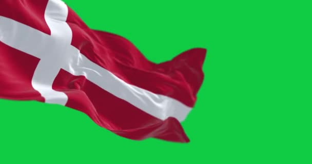 Bandiera Nazionale Danese Sventola Isolata Sfondo Verde Animazione Rendering Senza — Video Stock