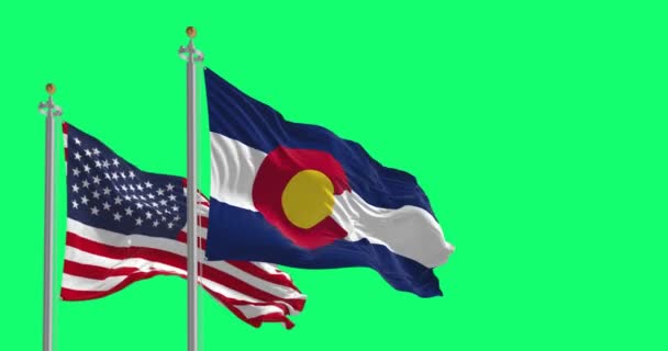 Колорадо Сша Прапори Махають Ізольовано Зеленому Тлі Безшумний Рендеринг Анімації — стокове відео