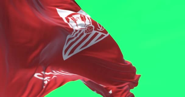 Севілья Травень 2023 Прапор Футбольного Клубу Севільї Розмахує Ізольованим Зеленому — стокове відео
