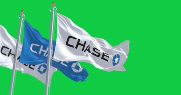 Нью Йорк Сша Март 2023 Года Флаги Банка Chase Зеленом — стоковое видео