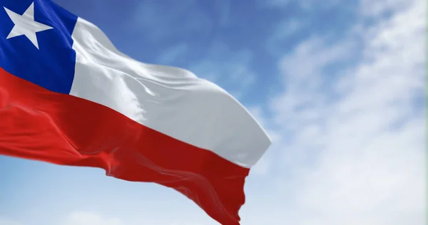 Chili Nationale Vlag Fladdert Wind Een Zonnige Dag Chileense Vlag — Stockfoto