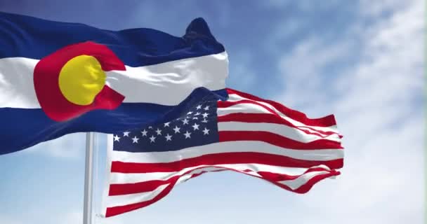 Bandera Del Estado Colorado Ondeando Con Bandera Nacional Los Estados — Vídeos de Stock