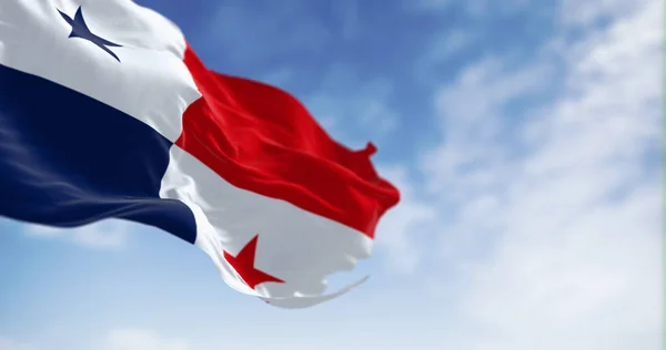Panamska Flaga Narodowa Machająca Wietrze Pogodny Dzień Republika Panamy Jest — Zdjęcie stockowe