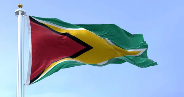 Közelkép Guyana Nemzeti Zászlóról Amint Szélben Lengetnek Guyanai Köztársaság Egy — Stock Fotó