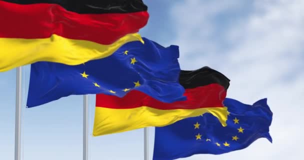 Açık Bir Günde Almanya Avrupa Birliği Bayrakları Dalgalanıyor Almanya Ocak — Stok video