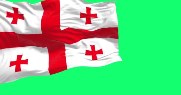 Γεωργιανή Εθνική Σημαία Που Κυματίζει Απομονωμένη Πράσινο Φόντο Απρόσκοπτη Καθιστούν — Αρχείο Βίντεο