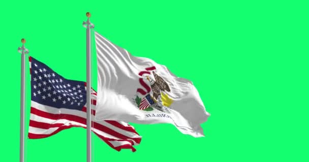 Bendera Illinois Dan Amerika Serikat Melambai Terisolasi Dengan Latar Belakang — Stok Video