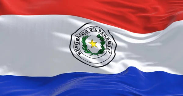 Zbliżenie Flagi Paragwaju Trzy Równe Pasy Poziome Czerwony Biały Niebieski — Zdjęcie stockowe