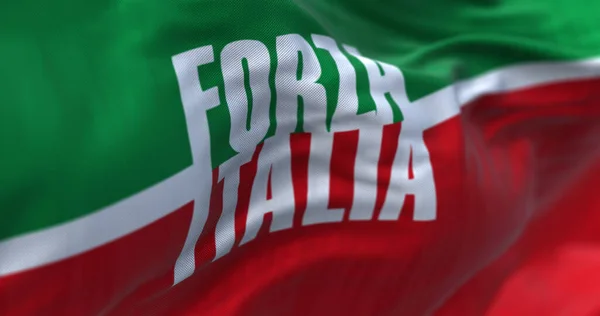 2023年5月 意大利福萨国旗在风中飘扬的特写 意大利党 Forza Italia 是意大利的政党 由西尔维奥 贝卢斯科尼创立 说明性编辑3D说明 — 图库照片