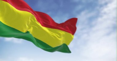 Bolivya ulusal bayrağı rüzgarda dalgalanıyor. Çokuluslu Bolivya Eyaleti, Güney Amerika 'nın bir eyaletidir. Kusursuz 3 boyutlu animasyon. Yavaş çekim döngüsü. Seçici odaklanma. Kanat çırpan kumaş. Yakın plan.