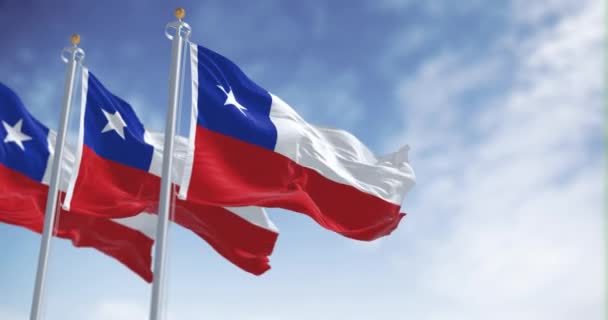 Güneşli Bir Günde Şili Bayrakları Rüzgarda Dalgalanıyor Kusursuz Boyutlu Animasyon — Stok video