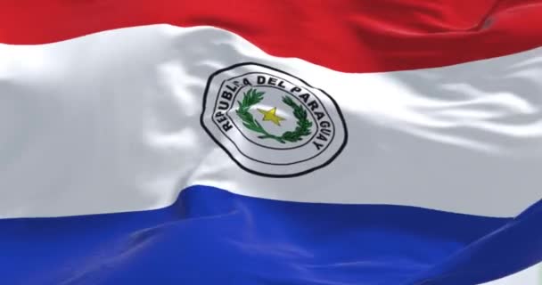 Bandeira Paraguai Acenando Três Faixas Horizontais Iguais Vermelho Branco Azul — Vídeo de Stock