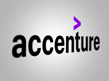New York, ABD, Mayıs 2023: Beyaz arka planda aksanlı logo. Accenture, çok uluslu profesyonel bir hizmet şirketidir. İllüstrasyon başyazısı. Seçici odak