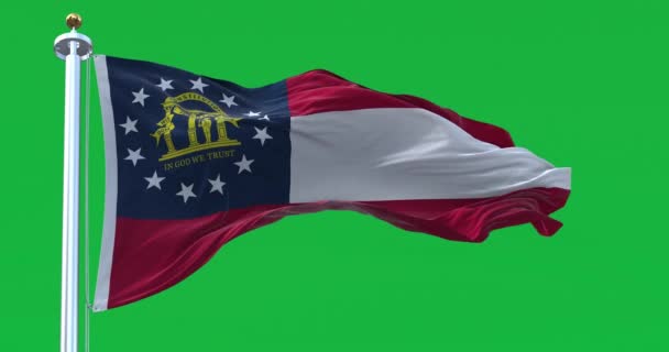 State Flag Georgia Waving Isolated Green Background Seamless Render Animation — Stock Video