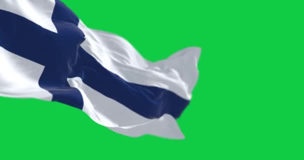 Εθνική Σημαία Της Φινλανδίας Που Κυματίζει Απομονωμένη Πράσινο Φόντο Σκανδιναβική — Αρχείο Βίντεο