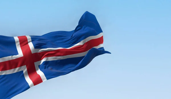 Vista Perto Bandeira Nacional Islândia Acenando Vento Bandeira Azul Com — Fotografia de Stock