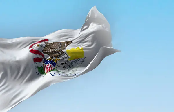 Illinois Staat Vlag Zwaaien Wind Wit Veld Met Illinois Zeehond — Stockfoto