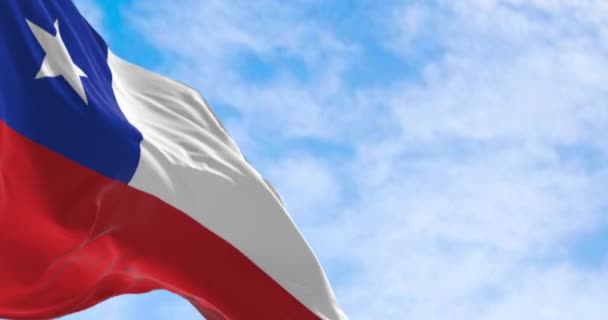 Şili Ulusal Bayrağı Dalgalanıyor Kırmızı Beyaz Mavi Kare Beyaz Şeritli — Stok video