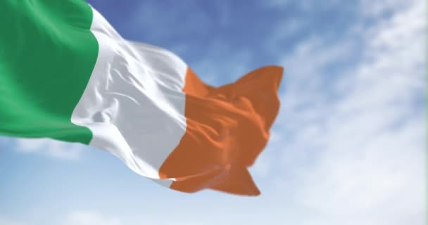 Bandera Nacional Irlanda Ondeando Viento Tricolor Vertical Verde Blanco Naranja — Vídeo de stock
