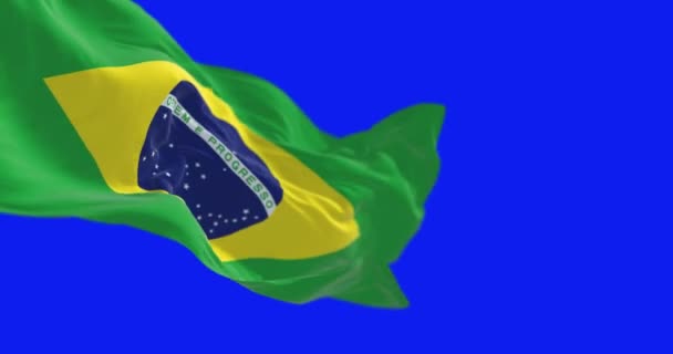 Brasilien Flagge Weht Vereinzelt Auf Blauem Grund Nahtlose Renderanimation Grüner — Stockvideo
