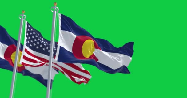 콜로라도주의 국기가 배경으로 국기와 흔들고 있습니다 렌더링 애니메이션 크로마 슬로우 — 비디오