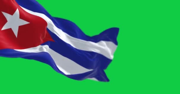 Kuba Nationella Flagga Viftar Grön Bakgrund Fem Blå Och Vita — Stockvideo
