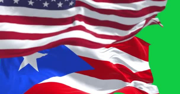 Bandiera Porto Rico Sventola Con Bandiera Degli Stati Uniti Sfondo — Video Stock