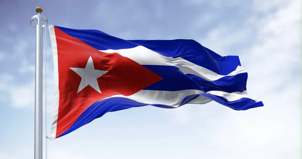 Bandera Nacional Cuba Ondeando Viento Día Despejado Cinco Rayas Azules — Foto de Stock