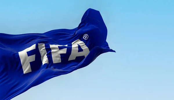 Ζυρίχη Ιουνίου 2023 Σημαία Fifa Κυματίζει Στον Άνεμο Μια Σαφή — Φωτογραφία Αρχείου