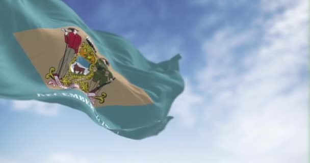 Delaware Státní Vlajka Mává Jasného Dne Bezešvé Vykreslování Animace Pomalý — Stock video