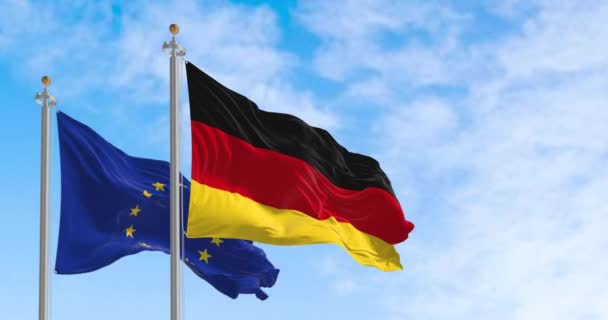 Banderas Alemania Unión Europea Ondeando Día Claro Miembro Enero 1958 — Vídeos de Stock