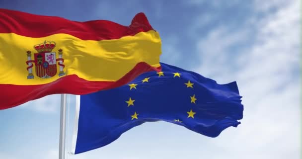 스페인 깃발을 흔들었다 민주주의와 회원국이다 바다없는 렌더링 애니메이션 슬로우 물기있는 — 비디오