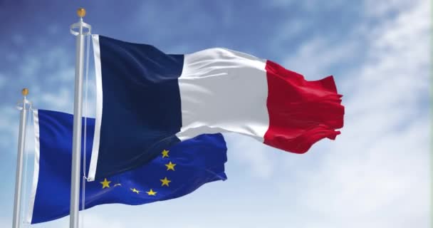 Franciaország Európai Unió Zászlói Egy Tiszta Napon Lobognak 1958 Január — Stock videók