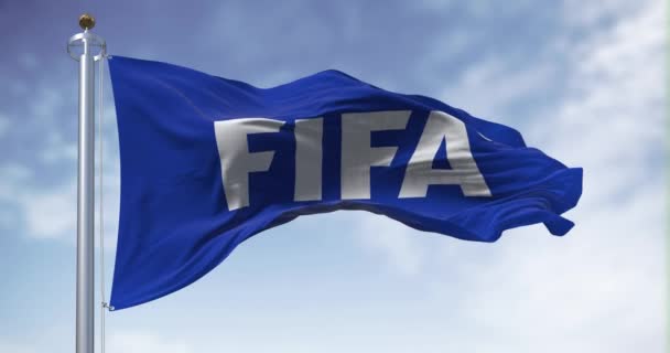 Zurique Junho 2023 Bandeira Fifa Acenando Dia Claro Animação Renderização — Vídeo de Stock