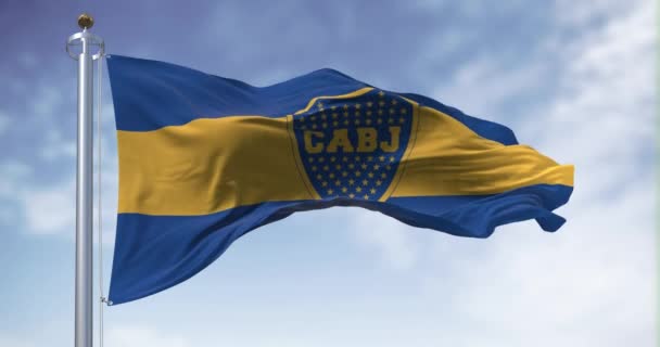 Μπουένος Άιρες Ιουνίου 2023 Σημαία Boca Juniors Κυματίζει Στον Άνεμο — Αρχείο Βίντεο