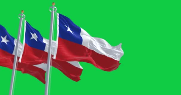 チリ国旗が緑の画面でなびく シームレスな3Dレンダリングアニメーション 緑の画面だ クロマキー スローモーションループ 4K解像度 — ストック動画