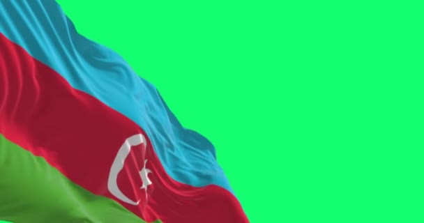 アゼルバイジャンの国旗は緑色の画面とアルファチャンネルで手を振っている シームレスな3Dレンダリングアニメーション 緑の画面だ クロマキー アルファチャンネル スローモーションループ — ストック動画