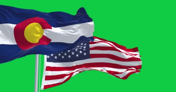콜로라도 국기가 화면에 국기와 흔들고 있습니다 렌더링 애니메이션 크로마 슬로우 — 비디오