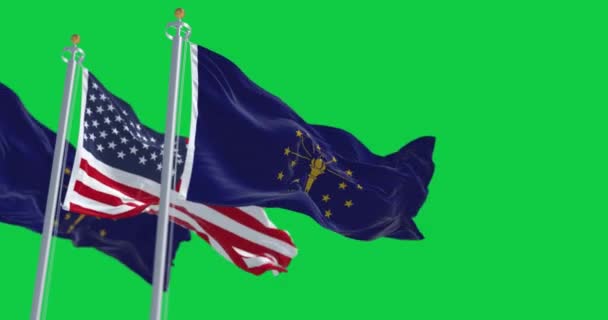 Bendera Negara Bagian Indiana Melambai Dengan Bendera Nasional Amerika Serikat — Stok Video