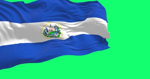 Σαλβαδόρ Εθνική Σημαία Κυματίζει Στην Πράσινη Οθόνη Τρεις Οριζόντιες Λωρίδες — Αρχείο Βίντεο
