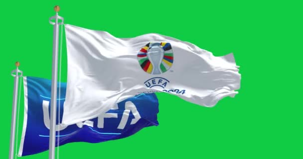 Berlin Lutego 2023 Flagi Euro 2024 Uefa Falujące Zielonym Ekranie — Wideo stockowe